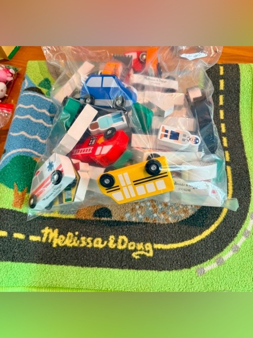 Melissa & Doug Road Play Rug w/ Wooden Cars & Vehicles Play Set